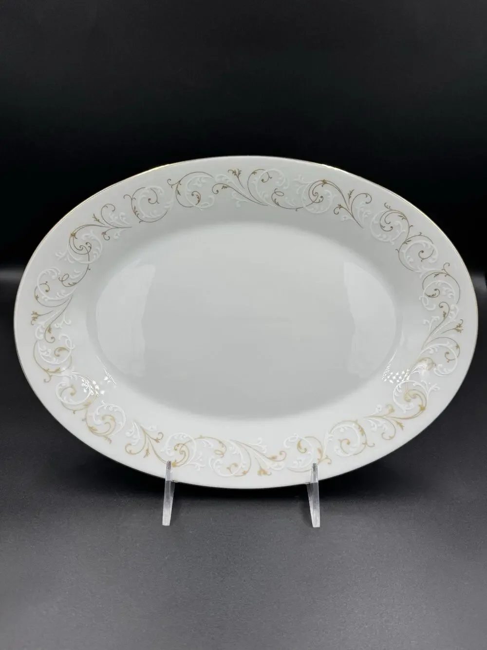 Noritake Duetto 6610 Oval Serving Platter 12” Gold Scroll Japan Vintage